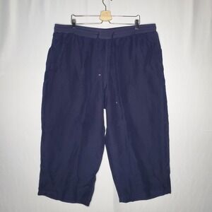 Lane Bryant Wide Crop Linen Blend Capri Pants 22/24 Blue Drawstring Pocket Y2K